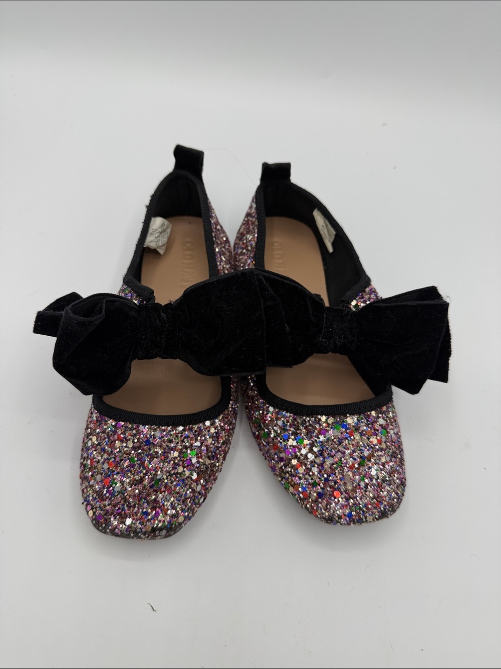 Old Navy Girls Multicolor Glitter Flats with Black Velvet Bow